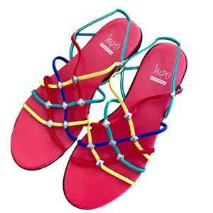 90s vintage red rainbow stretch sandals size 9.5